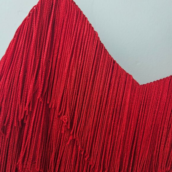 Elegant Red Fringe Midi Dress - Picture 4 of 13